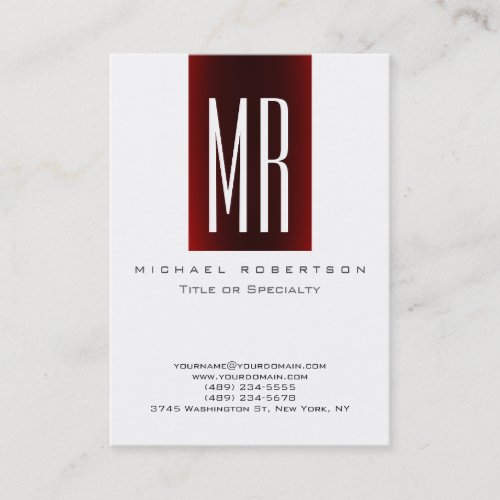 Monogram White Red Stripe Large Business Card