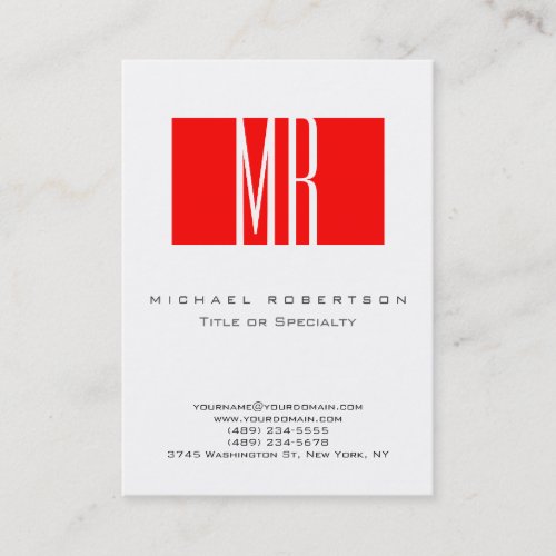 Monogram White Red Stripe Large Business Card