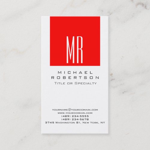 Monogram White Red Stripe Profession Business Card