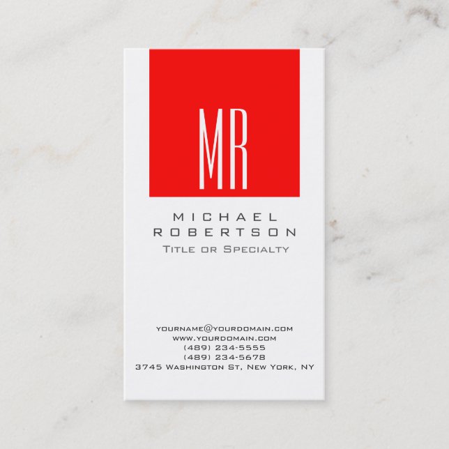 Monogram White Red Stripe Profession Business Card (Front)