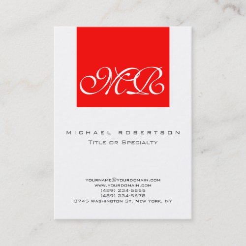 Monogram White Red Stripe Unique Business Card