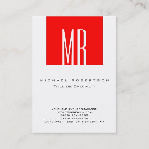 Monogram White Red Stripe Unique Business Card