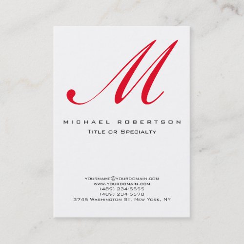 Monogram White Red Unique Chubby Business Card