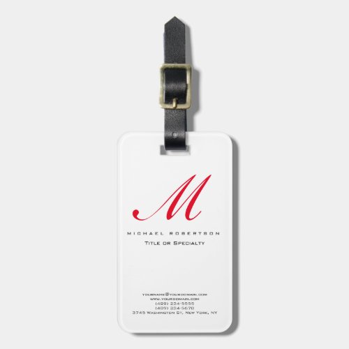 Monogram White Red Unique Chubby Business Card Luggage Tag