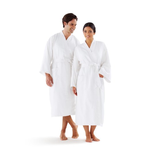 Monogram White Satin Stripe Kimono Bathrobe (Front)