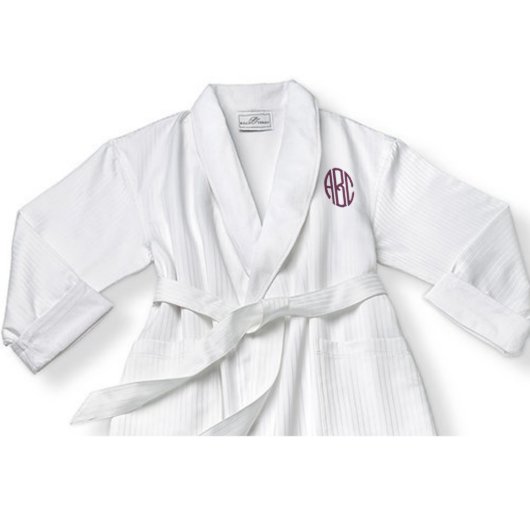 Monogram White Satin Stripe Shawl Bathrobe (Front)