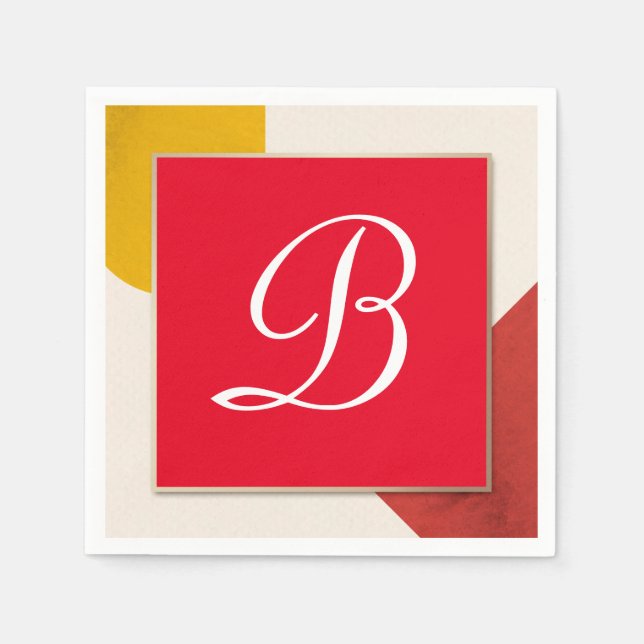 Monogram white script B on red background Napkins (Front)
