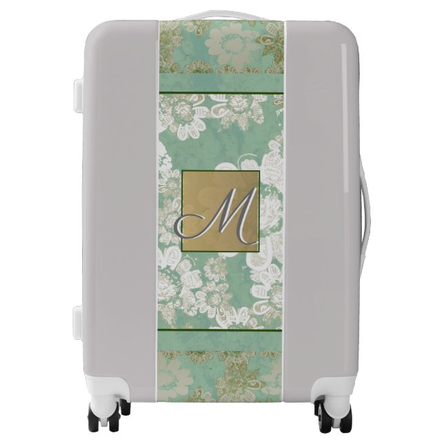 Monogram White Sea green Floral Suitcase (Front)