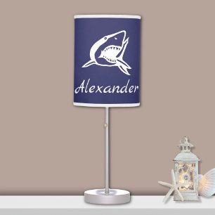 Monogram White Shark on blue background Name Table Lamp
