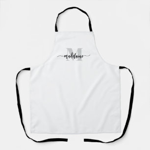 Monogram White Silver Personal Apron