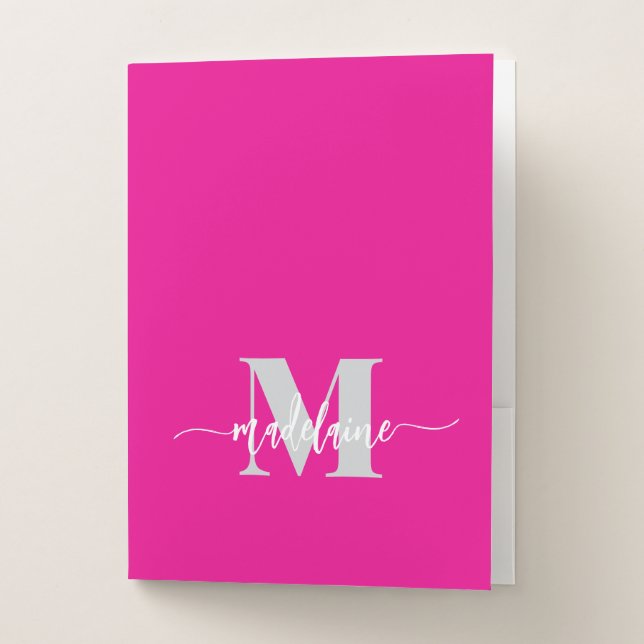 Monogram White Silver Pink Personal Pocket Folder (Front)