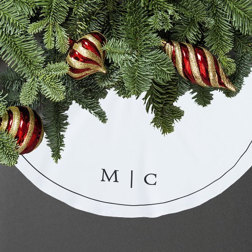 Monogram White Simple Minimal Line Christmas Brushed Polyester Tree Skirt