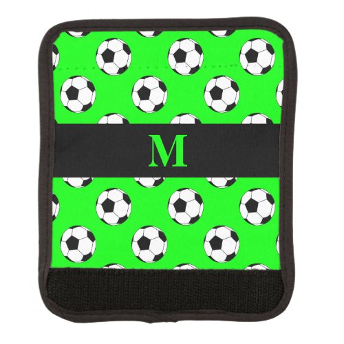 Monogram White Soccer Football Balls Lime Green Luggage Handle Wrap