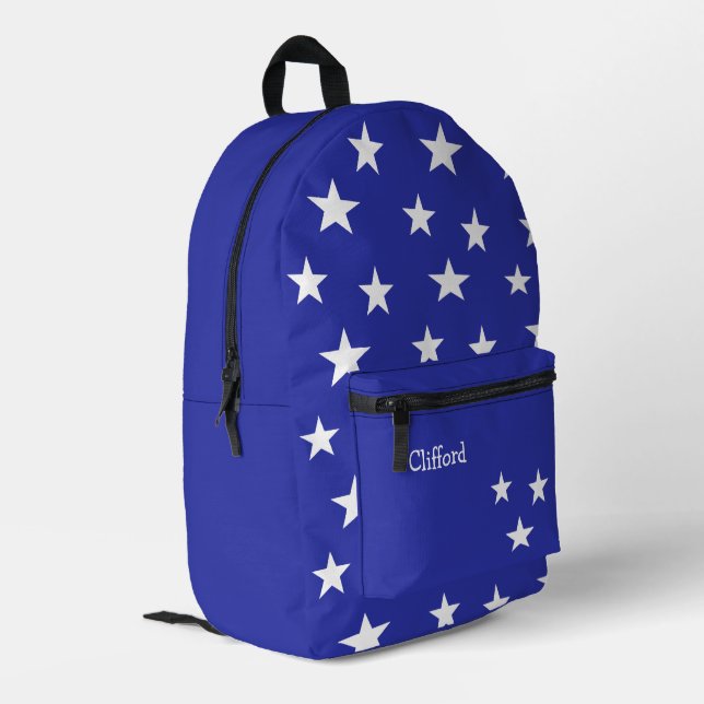 Monogram white stars on blue printed backpack (Back Corner Left)