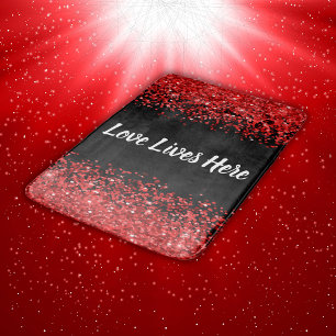 Monogram - White text on black with red glitter Bath Mat