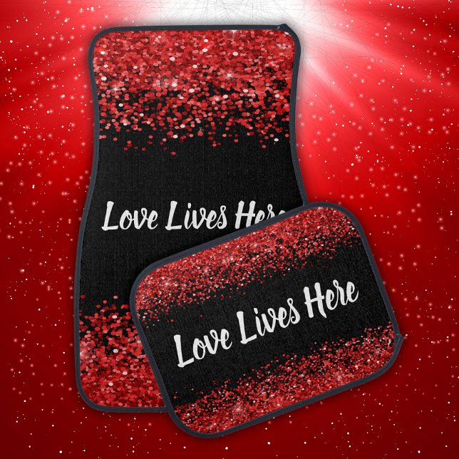 Monogram - White text on black with red glitter | Car Floor Mat (Creator Uploaded)