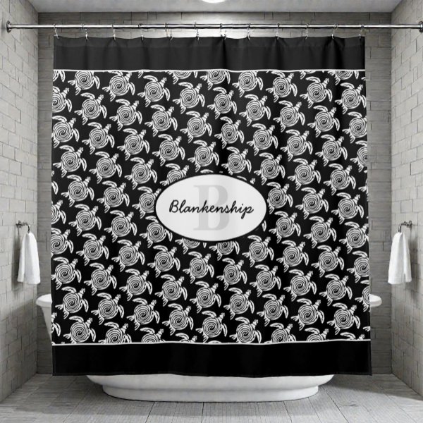 Monogram White Tribal Turtle Pattern Over Black