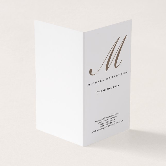 Monogram White Unique Plain Modern Business Card (Outside)