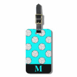 Monogram White Volleyball Balls, Aqua Blue Luggage Tag Monogram White Volleyball Balls, Aqua Blue Luggage Tag
