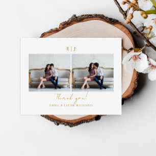 Monogram White Wedding Photo Thank You Postcard