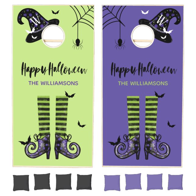Monogram Wicked Witch Illustration Happy Halloween Cornhole Set (Set)