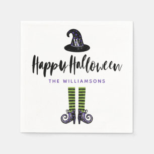 Monogram Wicked Witch Illustration Happy Halloween Napkins