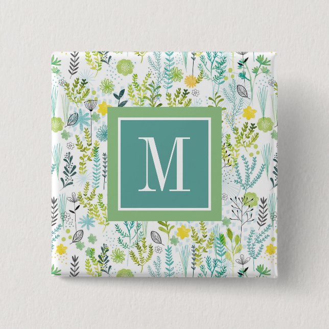 Monogram | Wild and Free Pattern Pinback Button (Front)