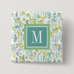 Monogram   Wild and Free Pattern Pinback Button