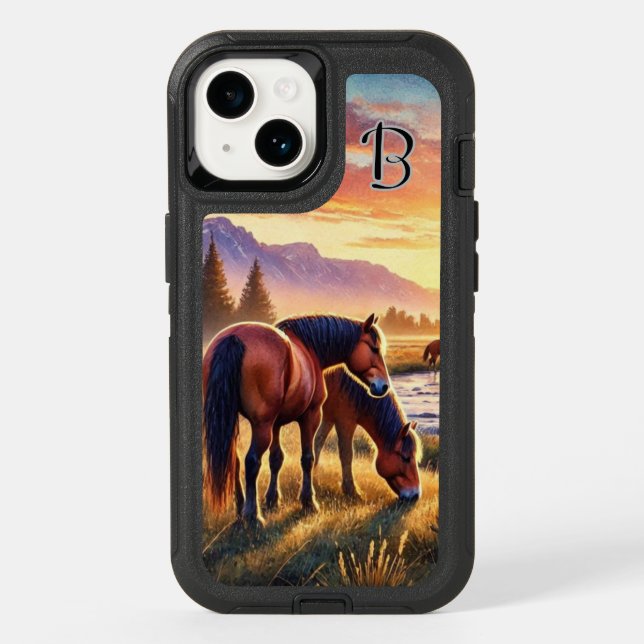 Monogram Wild Horses at Sunset  iPhone Case (Back)