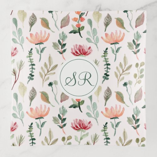 Monogram Wildflower Botanical Pattern  Trinket Tray