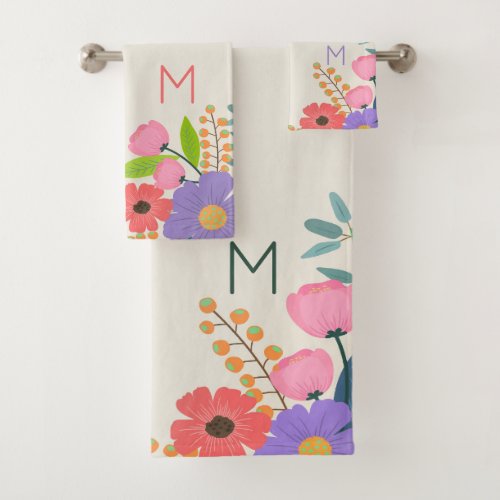 Monogram Wildflower Garden Colorful Spring Blooms Bath Towel Set