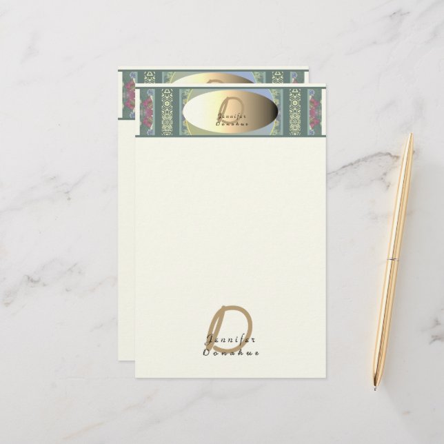 Monogram Wildflower Metallic-like Label   Stationery (Front/Back In Situ)