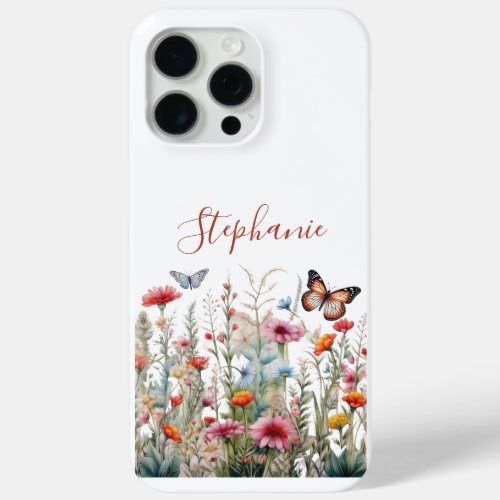 Monogram Wildflowers Butterflies Boho Gift for her iPhone 15 Pro Max Case
