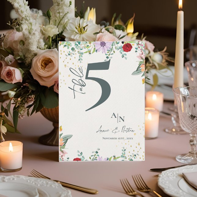 Monogram Wildflowers Floral Wedding Table Number (Monogram Wildflowers Floral Wedding Table Number)