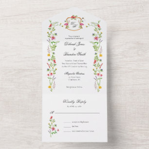 Monogram Wildflowers Garden Watercolor All In One Invitation
