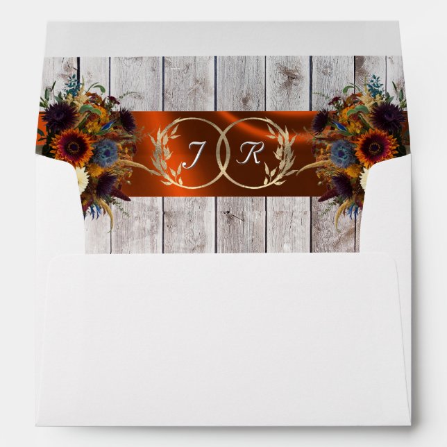 Monogram, Wildflowers & Ribbon - Copper Wedding Envelope (Back (Bottom))