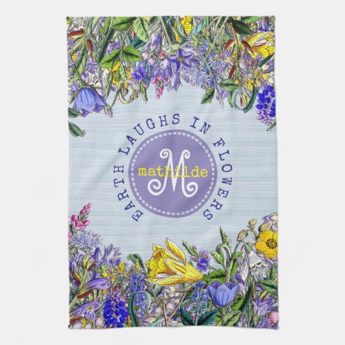 Monogram Wildflowers Vintage Purple Yellow Flowers Towel