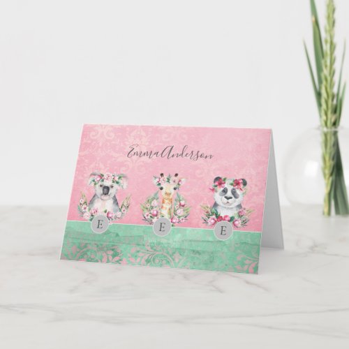 Monogram Wildlife Girls Boho Jungle Animals Pretty Invitation