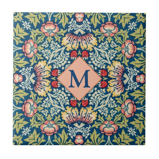 Monogram William Morris Geometric Pattern Ceramic Tile (Front)