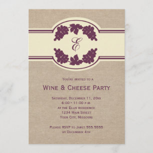 Monogram Wine and Cheese Party Invitations