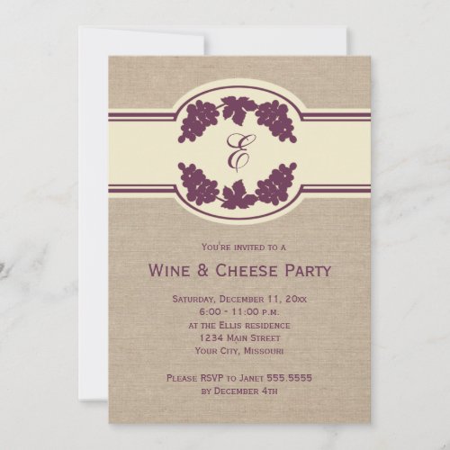 Monogram Wine and Cheese Party Invitations