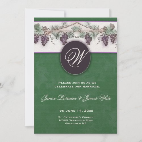 Monogram wine grapes invitation
