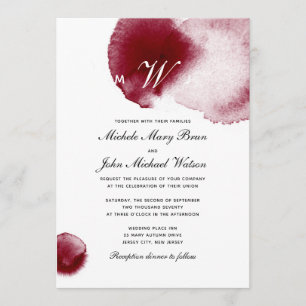 Monogram Wine Red Spill Burgundy Wedding Invite