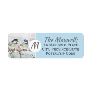 Monogram Winter Birds Scene Return Address Labels