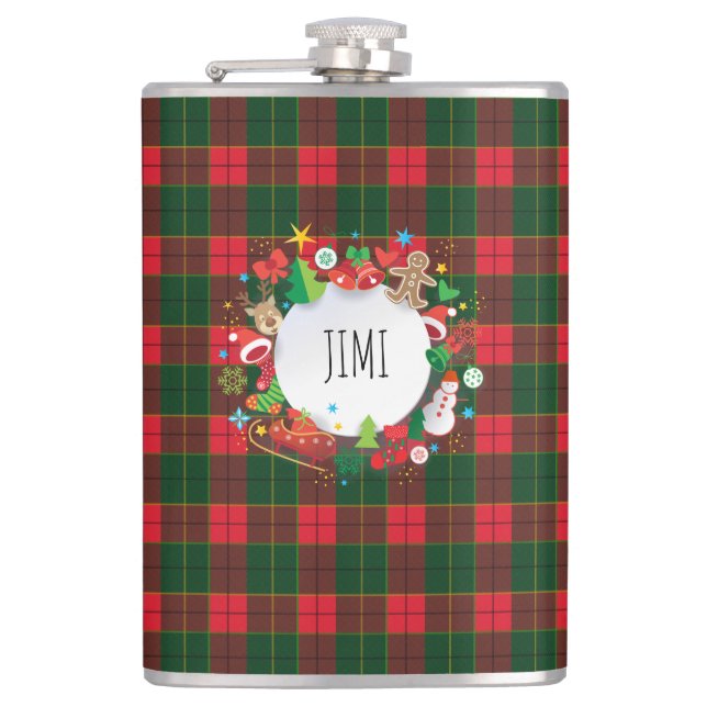 Monogram Winter Holiday Christmas Scotland Pattern Flask (Front)