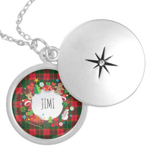 Monogram Winter Holiday Christmas Scotland Pattern Locket Necklace