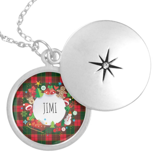 Monogram Winter Holiday Christmas Scotland Pattern Locket Necklace (Front)