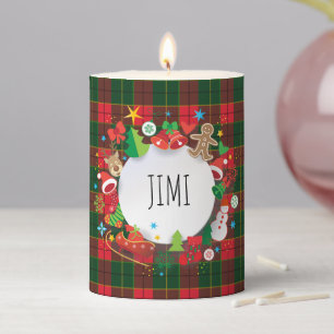 Monogram Winter Holiday Christmas Scotland Pattern Pillar Candle