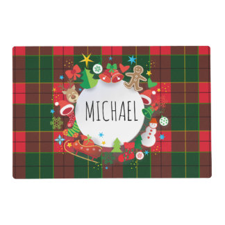 Monogram Winter Holiday Christmas Scottish Pattern Placemat