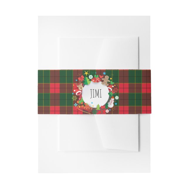 Monogram Winter Holiday Christmas Symbols Pattern Invitation Belly Band (Front Example)